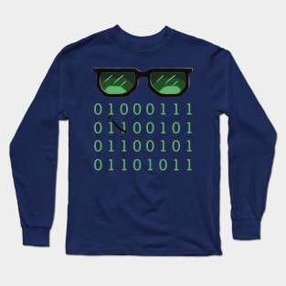 Cool Programming Geek with Sunglasses and Binary Coding Long Sleeve T-Shirt